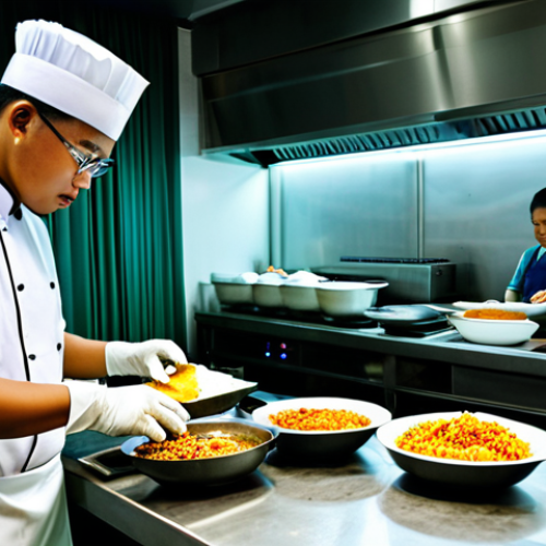 **Prompt:** A modern Kuala Lumpur restaurant kitchen with a robotic arm expertly assembling a Nasi Lemak, perfect anatomy, correct proportions, vibrant colors, professional lighting, fully clothed chefs supervising in the background, appropriate content, safe for work, professional, modest.