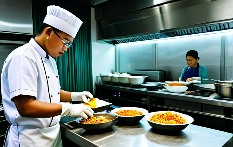 **Prompt:** A modern Kuala Lumpur restaurant kitchen with a robotic arm expertly assembling a Nasi Lemak, perfect anatomy, correct proportions, vibrant colors, professional lighting, fully clothed chefs supervising in the background, appropriate content, safe for work, professional, modest.